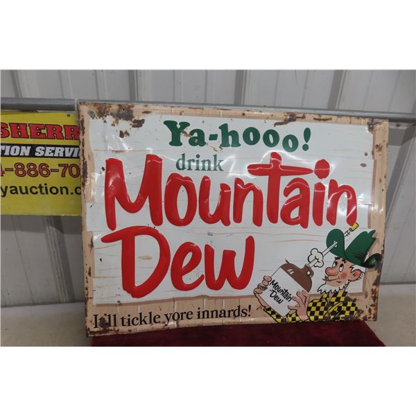 Mountain Dew Metal Tin Embossed Sign 1967 with Great Graphics 