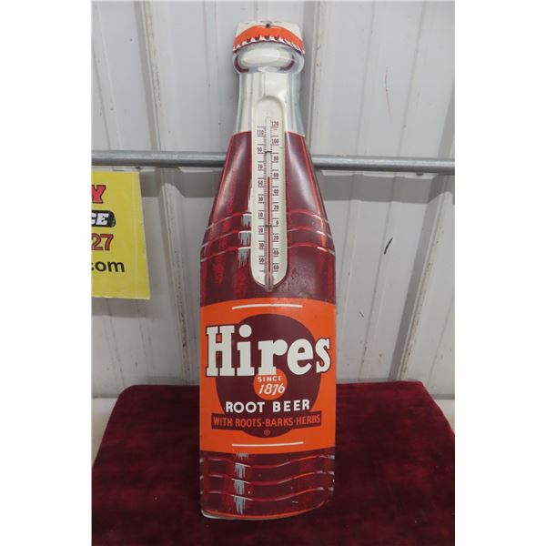 Hires Root Beer Painted Metal Bottle Shaped Thermometer 1950s 8''