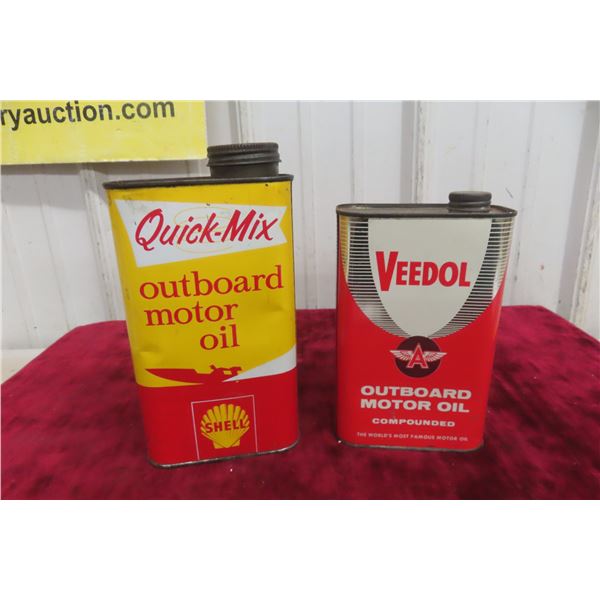 2 Outboard Motor Oil Quart Cans (1) Veedol, (1) Shell 