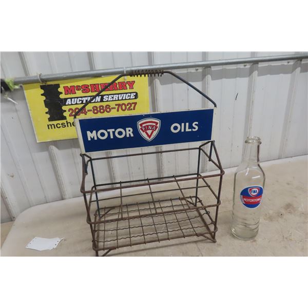 Service Station Carry 6 Bottle Oil Rack Fina with 1 Quart Oil Bottle 