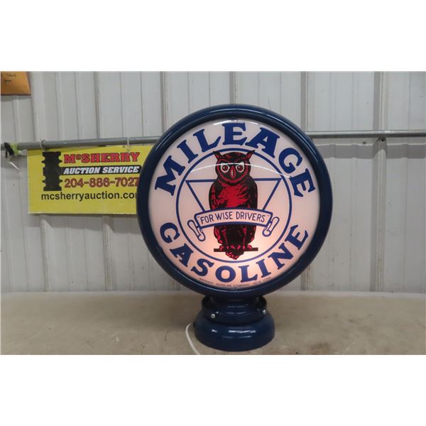 Mileage Gasoline Reproduction Gas Pump Globe, Lights Up,  with 