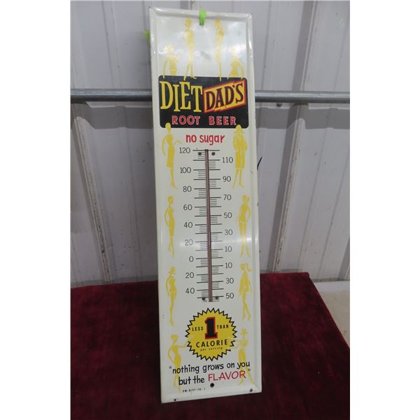 Diet Dads Root Beer Metal Thermometer with Bulb 1960s 7'' x 27'' 