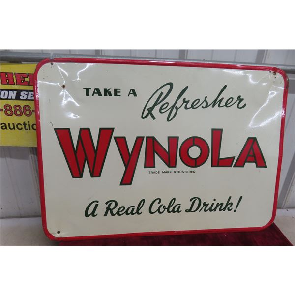 Wynola Metal Tin Sign 'A Real Cola Drink' 1950s 19'' x 27'' 