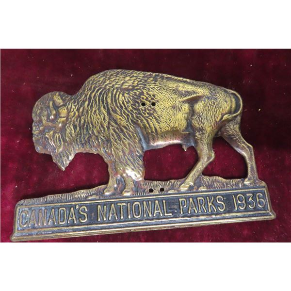 Canadian National Parks 1936 Grill Badge or Vehicle Pass, Brass 