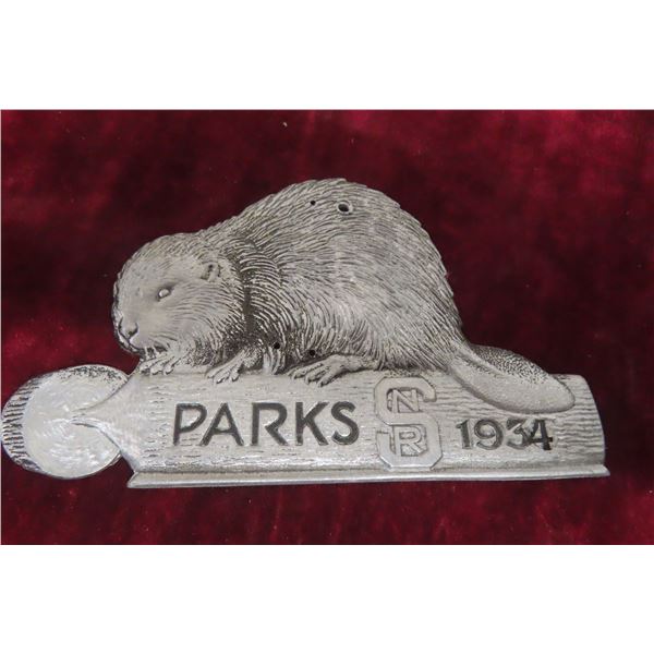 Saskatchewan 1934 Provincial Park Beaver Badge Aluminum 3'' x 