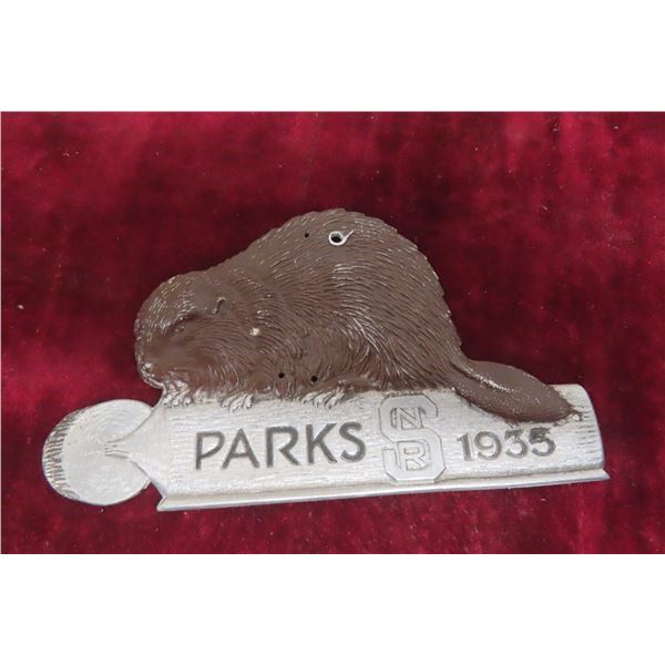 Saskatchewan 1935 Provincial Park Pass Beaver Badge Aluminum