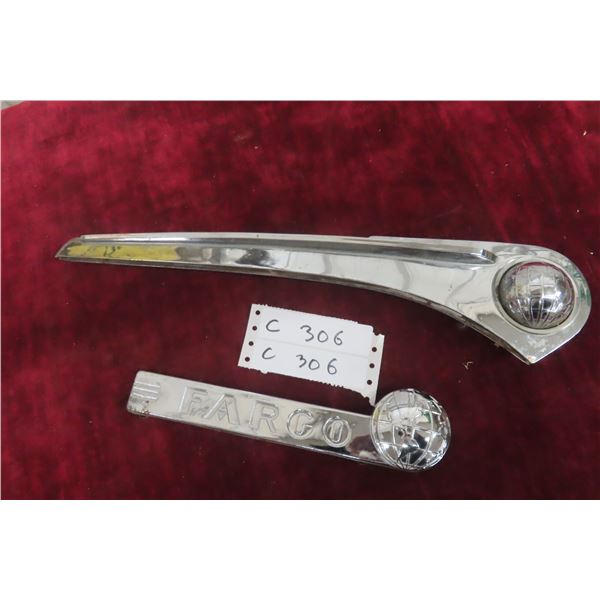 Fargo 40s Chrome Hood Ornament 16'' Long , Fargo Decal 9 1/2''