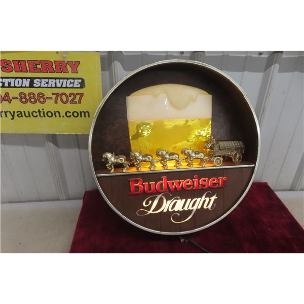 1980s Budweiser Draught Light Up Keg Style Beer Sign with Iconic 