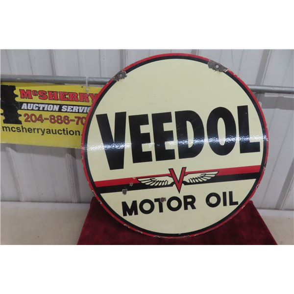 Veedol Motor Oil Porcelain 2 Sided Sign 24'' Diameter, Vintage? 