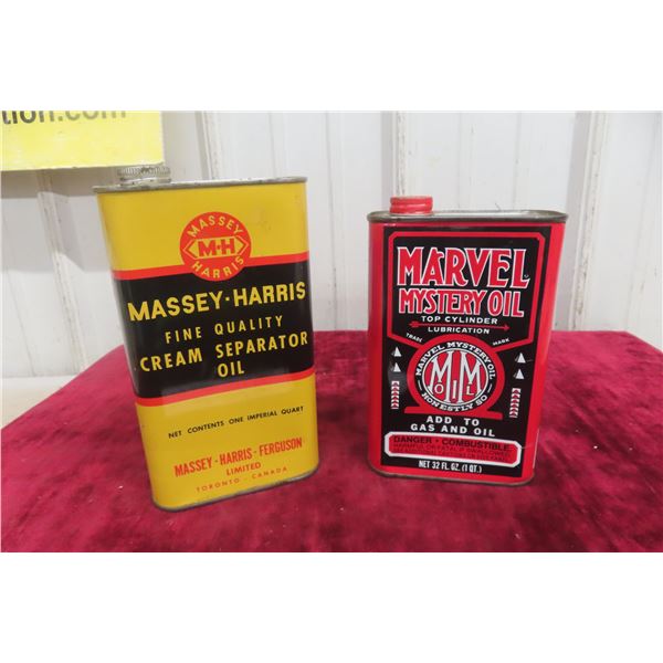 2 Quart Oil Cans: Massey Harris Cream Separator, Marvel Mystery