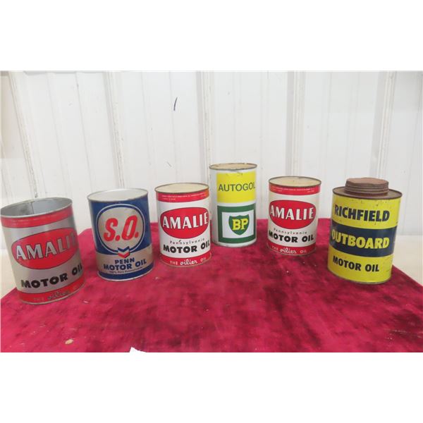 6 Oil Quart Cans : Amalie, Autogol, Penn, Richfield Outboard 