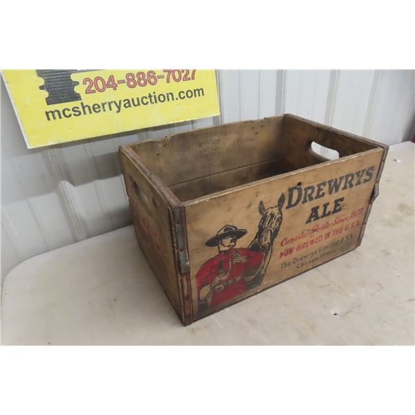 Drewrys Ale Wood Crate with Mountie Drinking + Horse 18 1/2'' x 
