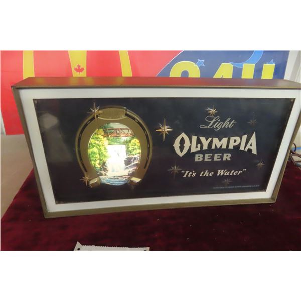 Olympia Beer Motion Sign Light Up with Animated Waterfall Effect 1950s