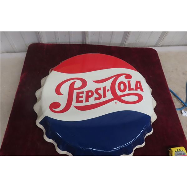 Pepsi Cola Metal Bottle Cap Sign 19'' Diameter Made by Stout Sign