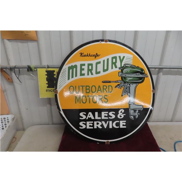 Mercury Outboards Sales and Service Porcelain Sign 29'' Diameter.