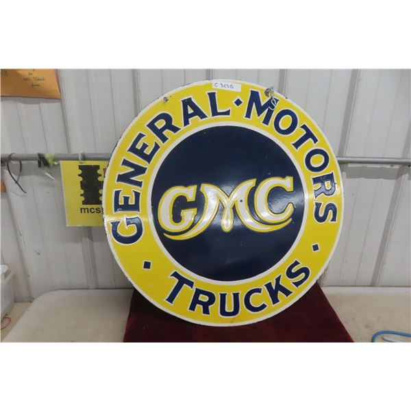GMC General Motors Truck Porcelain Sign 30 1/2'' Diameter 2 