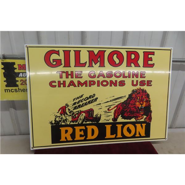 Gilmore Red Lion Gasoline Metal Sign 32'' x 22'' Modern