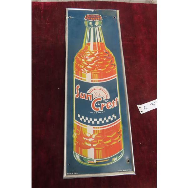 Sun Crest Soda Sign 1950s Self Framed Aluminum 7 1/2'' x 21 1/2'' 