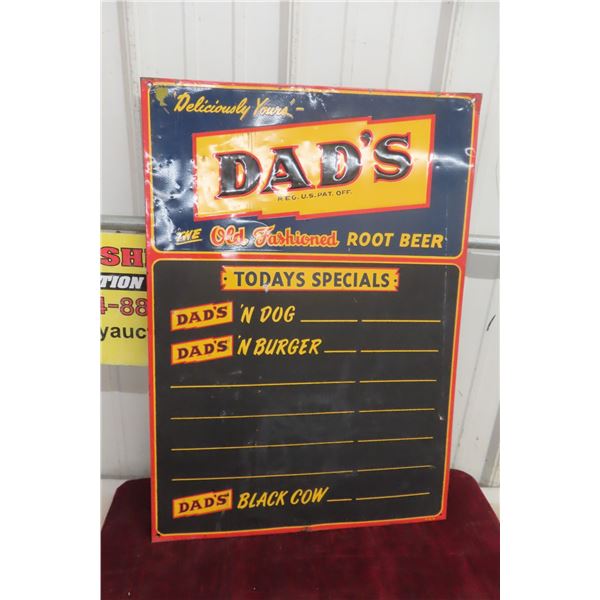 Dads Rootbeer Metal Embossed Menu Board 1950s 19 1/2'' x 27 