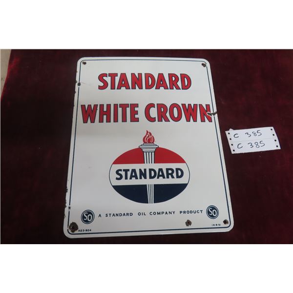 Standard White Crown Oil Company Porcelain Pump Plate Sign 
