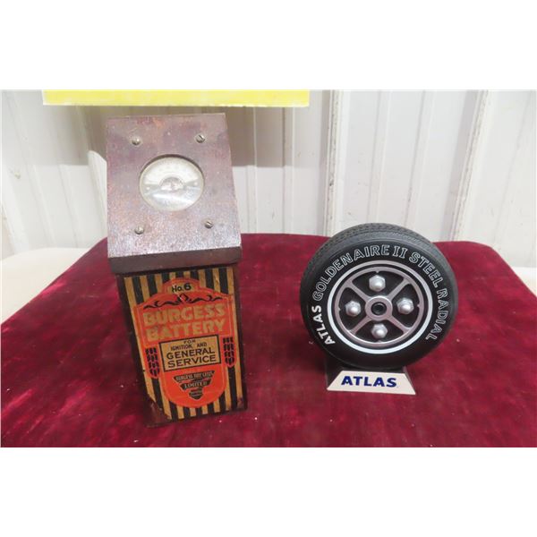 Burgess Battery No6 Tester, Atlas Tire Radio 