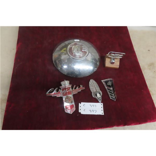 Vintage Chrome Auto Emblems : Chrysler, Plymouth, Pontiac, Chevy 