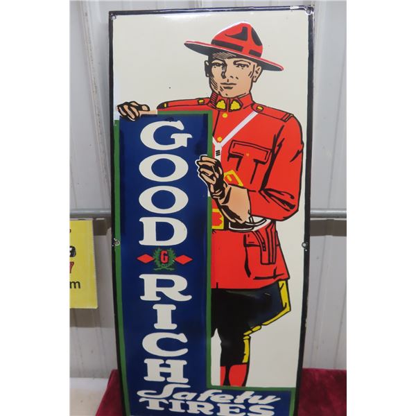 Goodrich Tires Porcelain Sign with Mountie 16'' x 36'' Reproduction 