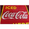 Image 10 : Coca Cola Iced Here Porcelain 2 Sided Flange 1949. 17'' x 19'' Good