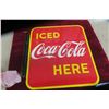 Image 1 : Coca Cola Iced Here Porcelain 2 Sided Flange 1949. 17'' x 19'' Good