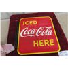 Image 2 : Coca Cola Iced Here Porcelain 2 Sided Flange 1949. 17'' x 19'' Good