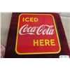 Image 8 : Coca Cola Iced Here Porcelain 2 Sided Flange 1949. 17'' x 19'' Good