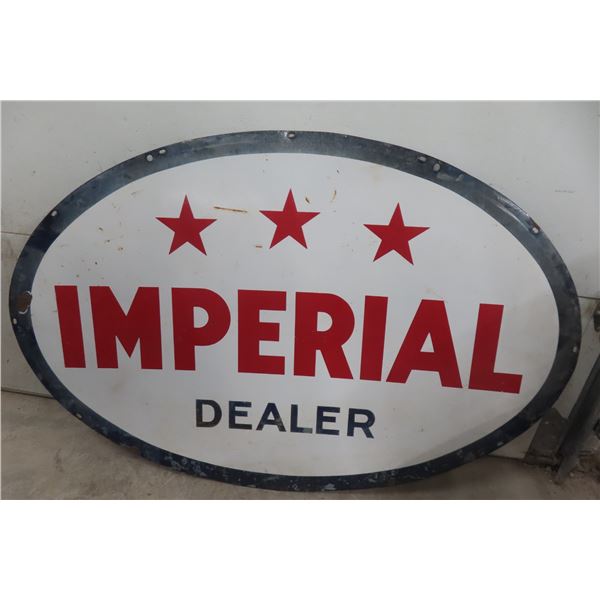 Imperial 3 Star Dealer Oval Porcelain 2 Sided Sign 1940s 40'' x 