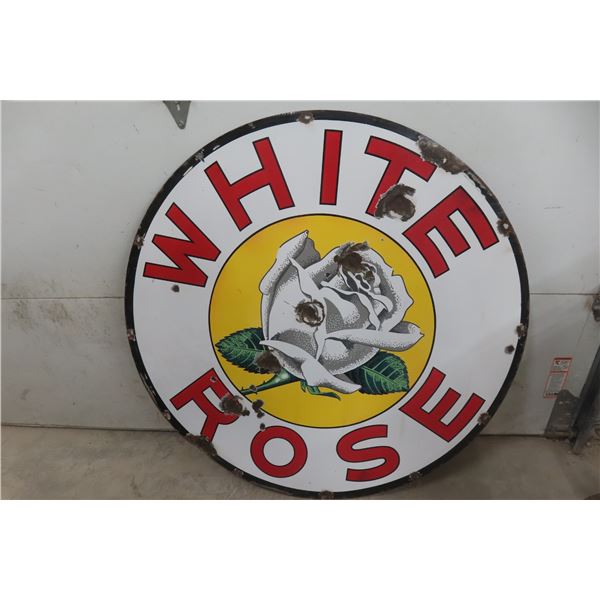 White Rose Porcelain Dealership 2 Sided Sign 48'' Diameter 