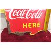 Image 5 : Coca Cola Drink Here 2 Sided Porcelain Flange 1940s 17'' x 20'' 