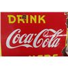 Image 9 : Coca Cola Drink Here 2 Sided Porcelain Flange 1940s 17'' x 20'' 