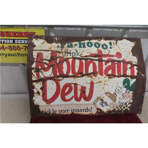Mountain Dew Metal Tin Embossed Sign 1960s Rough Condition 