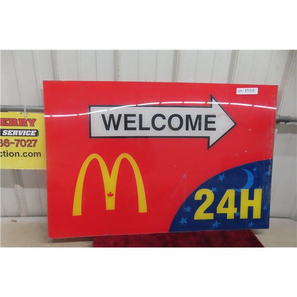 McDonalds Welcome 24hour Fiberglass Sign 24'' x 37'' 