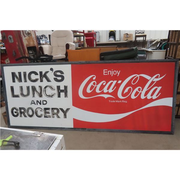 Vintage Coca Cola/Nicks Lunch and Grocery Sign Metal Tin with