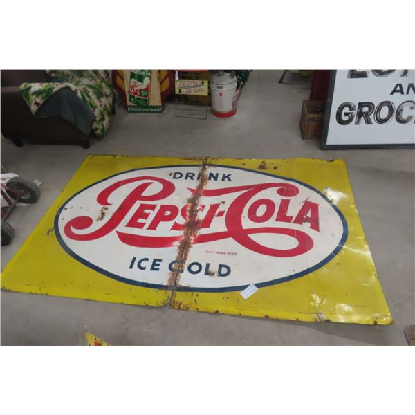 Pepsi Cold Large 2pce Metal Tin Sign 1956 Single Dot 96'' x 60'' 