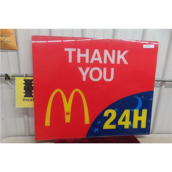 McDonalds Thank You 24hr Fiberglass Sign 30'' x 37''  