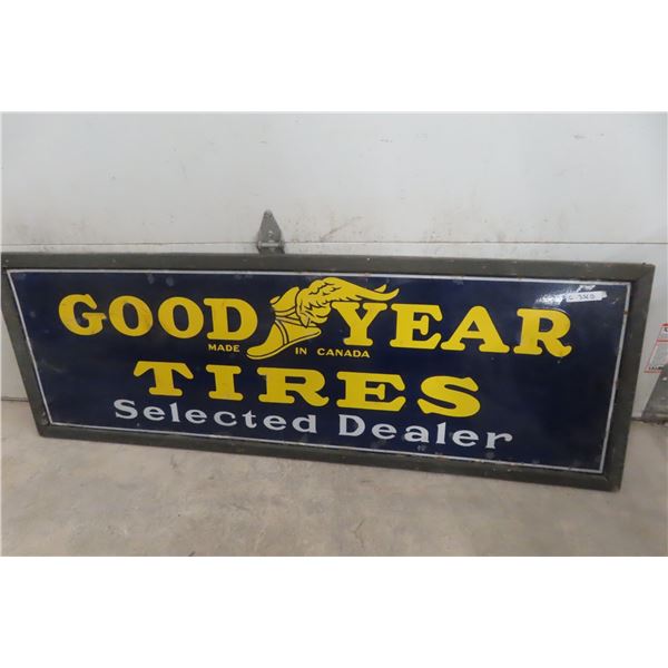 Goodyear Tire Selected Dealer Porcelain Sign 24'' x 72'' with Added 