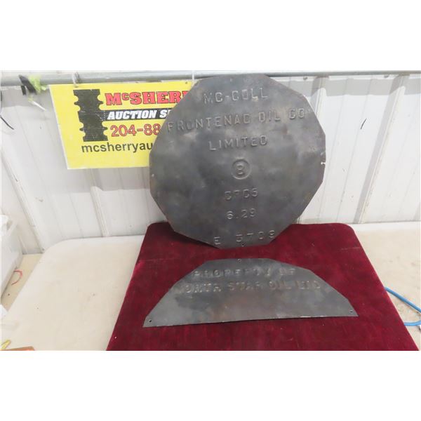 2 Barrel Drum Cut Out Metal Embossed Signs : Mc-Coll Frontenac 