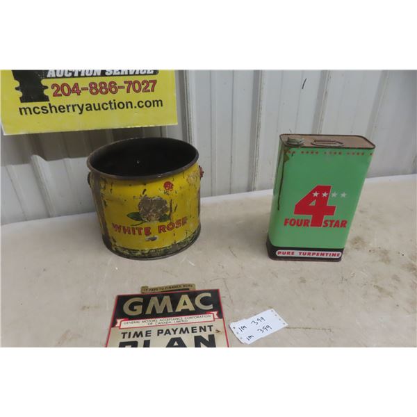 White Rose 25lbs Grease Pail, 4 Star Turpentine 1 Gallon Can, Metal