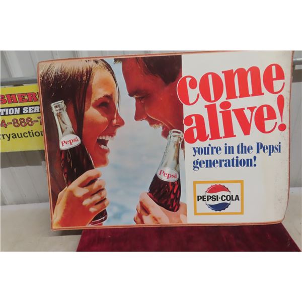 Pepsi Cola Come Alive Cardboard Sign 1960s 22'' x 32'' 