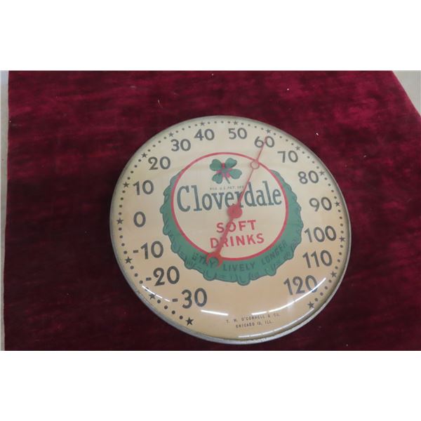Cloverdale Soft Drink Thermometer 12'' Diameter 1950 Glass 