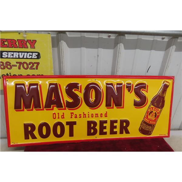 Vintage Masons Old Fashion Root Beer Metal Tin Embossed Sign,
