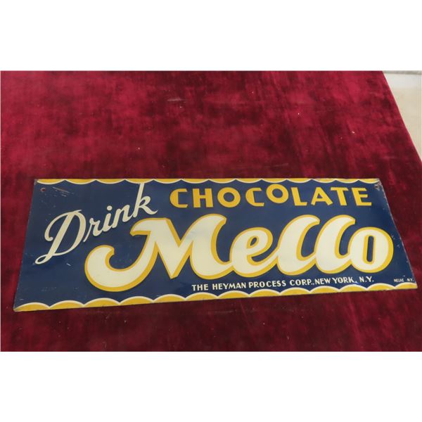Vintage Drink Mello Chocolate Metal Tin Embossed Sign 6 1/2'' x 