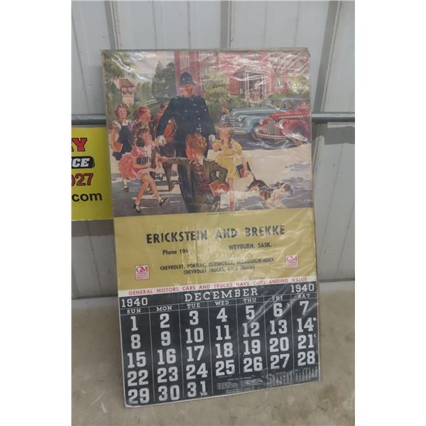 Erickstein and Brekke General Motors Dealership Calendar, 1940, Measuring 17" x 29"