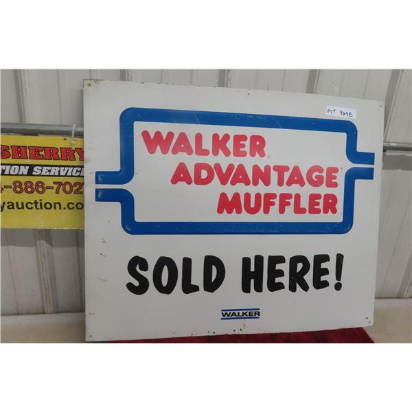 Vintage Walker Muffler "Sold Here" Metal Embossed Sign, Measuring 24" x 30"