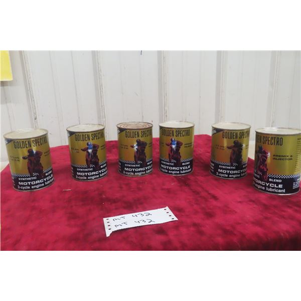 Six Golden Spectro Motorcycle Engine 18oz Lubricant Cans, All Full of Product